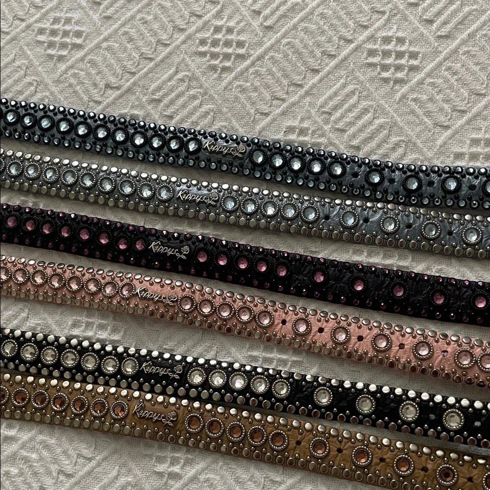 2 Kippys Leather Swarovski Cowgirl Black Brown Crystal Studded Belts 30 small